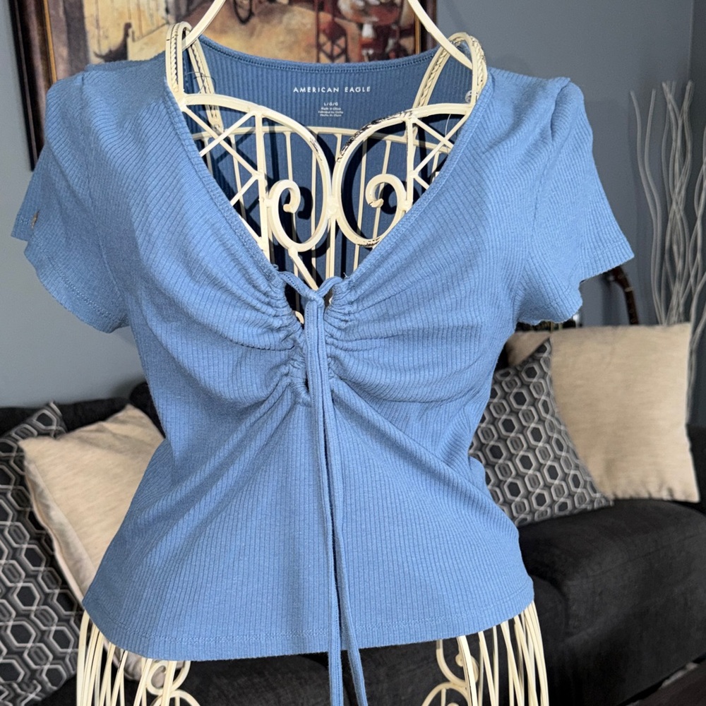 American Eagle Outfitters Sky Blue Ruched Tee